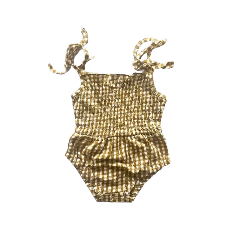Emma Grace Shoppe Gold Gingham Bubble Romper