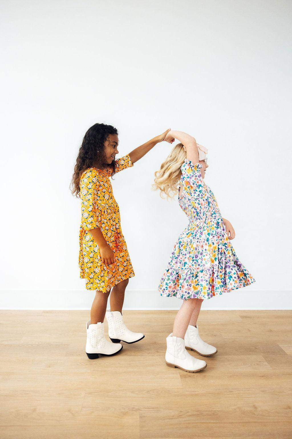 Garden Groove Smocked Ruffle Dress styling detail