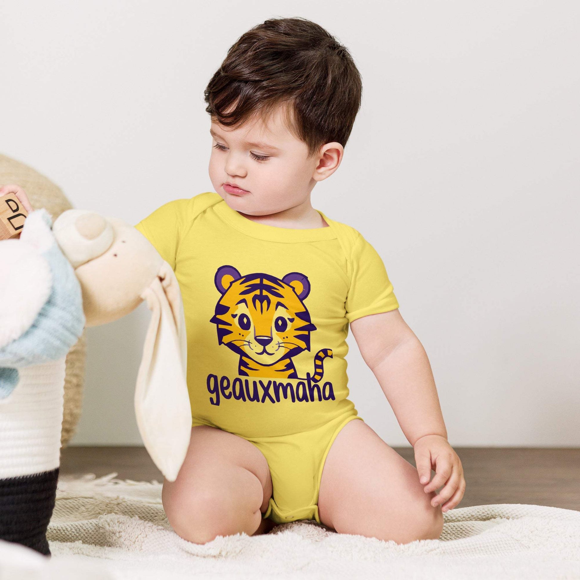 Geauxmaha Tiger Baby Onesie – Purple & Gold