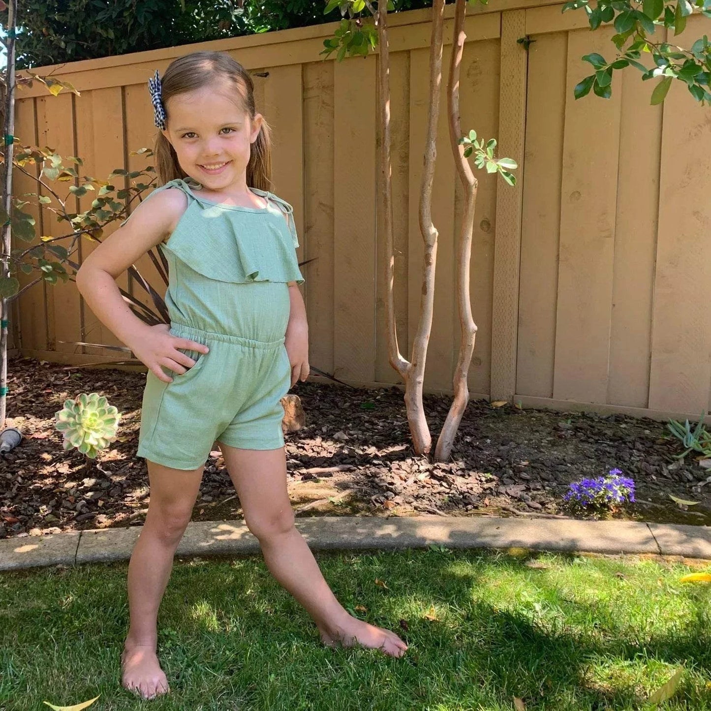 Green Linen Tie Romper