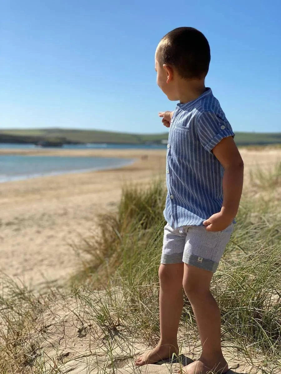 Grey Stripe Turn-up Shorts