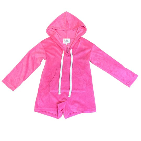 Terry Cloth Hot Pink Romper - side view