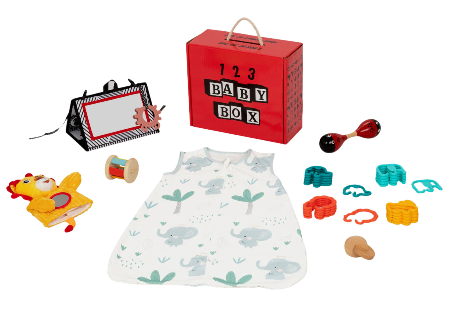 Montessori educational box for 3-4 months with developmental baby toys and sleep sack