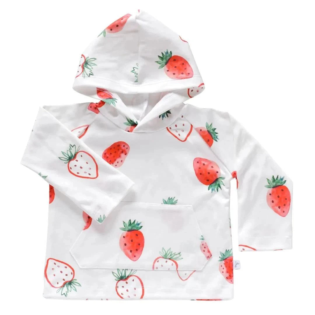 Strawberry Print Organic Pocket Hoodie top front view
