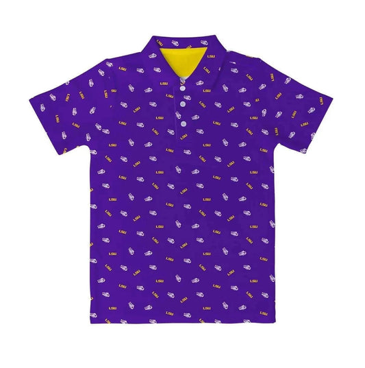 LSU Tigers Logo Short Sleeve Polo Shirt top detail view