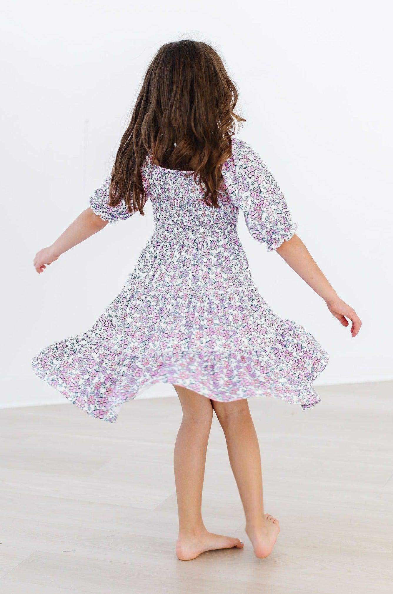 Lovely Lavender Smocked Ruffle Dress detail view