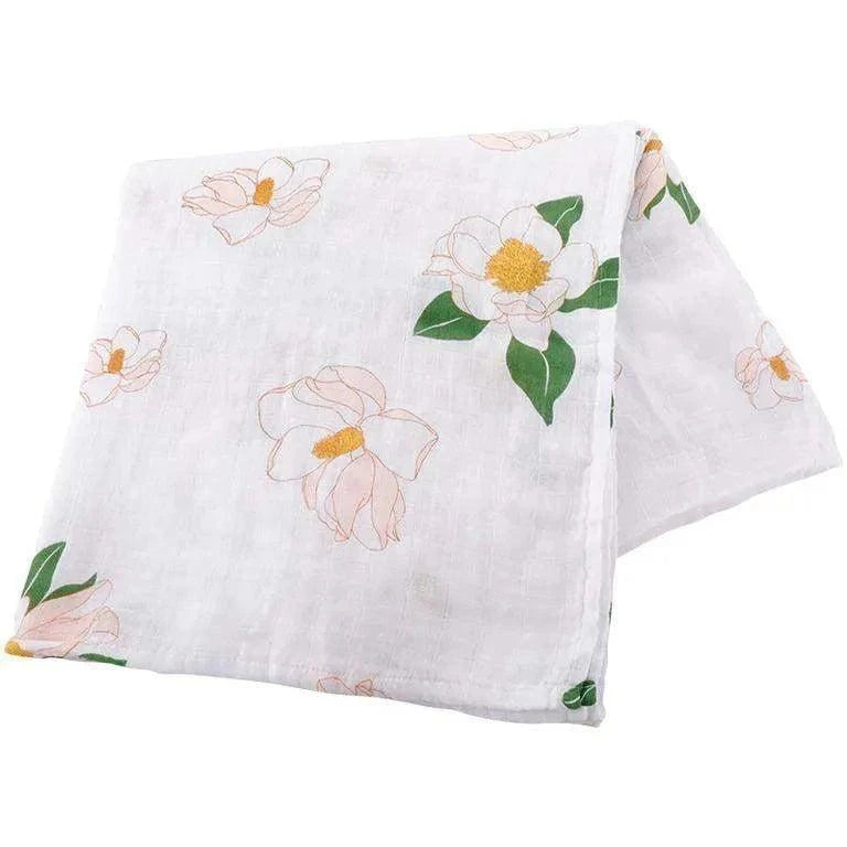 Magnolia swaddle fabric and floral print detail
