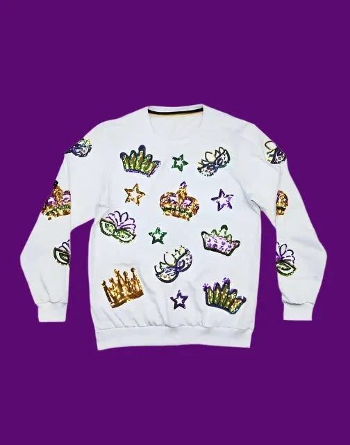 Youth Crown & Mask French Terry Light Weight Pullover - White top front view