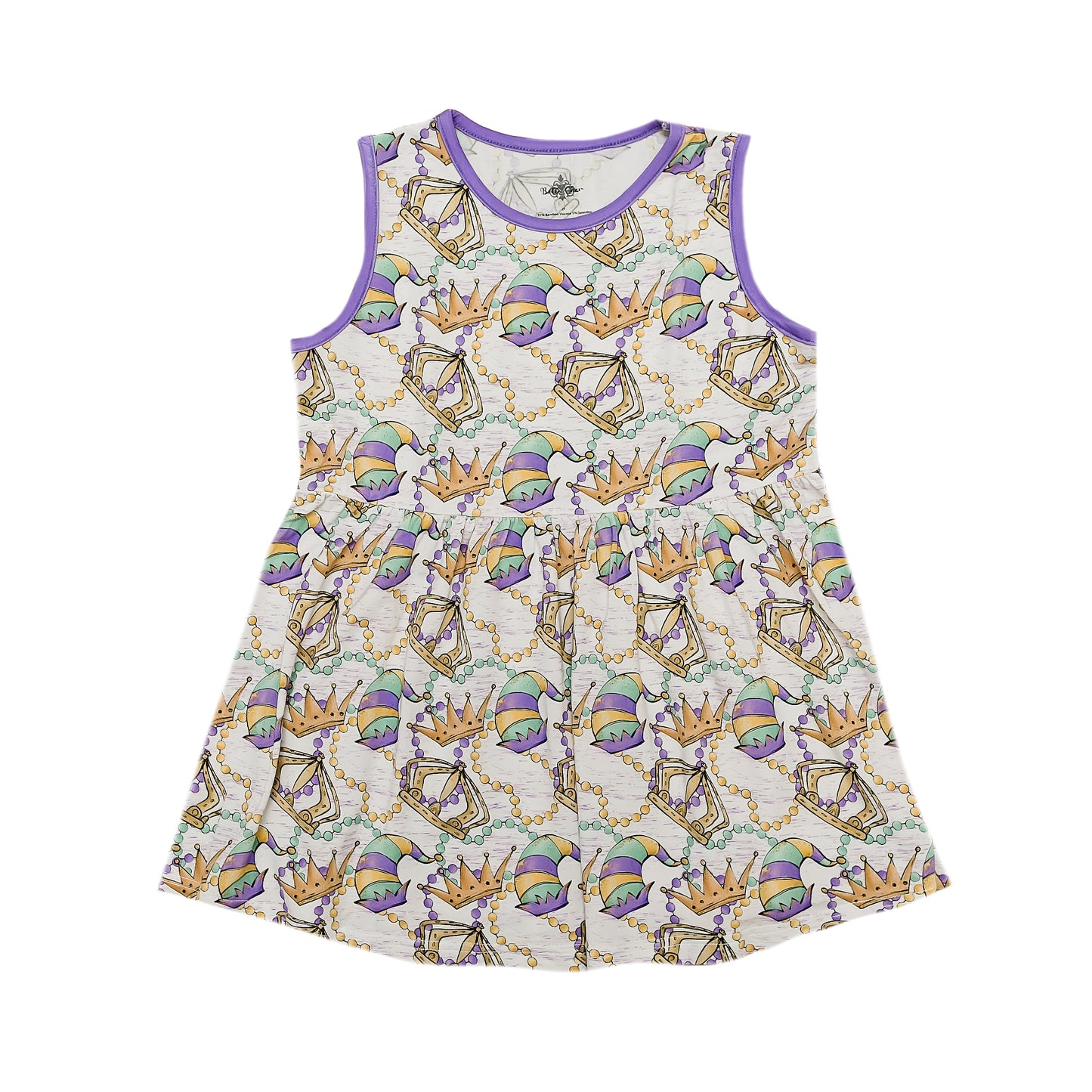 girls dress wiith colorful crown pattern on a white background
