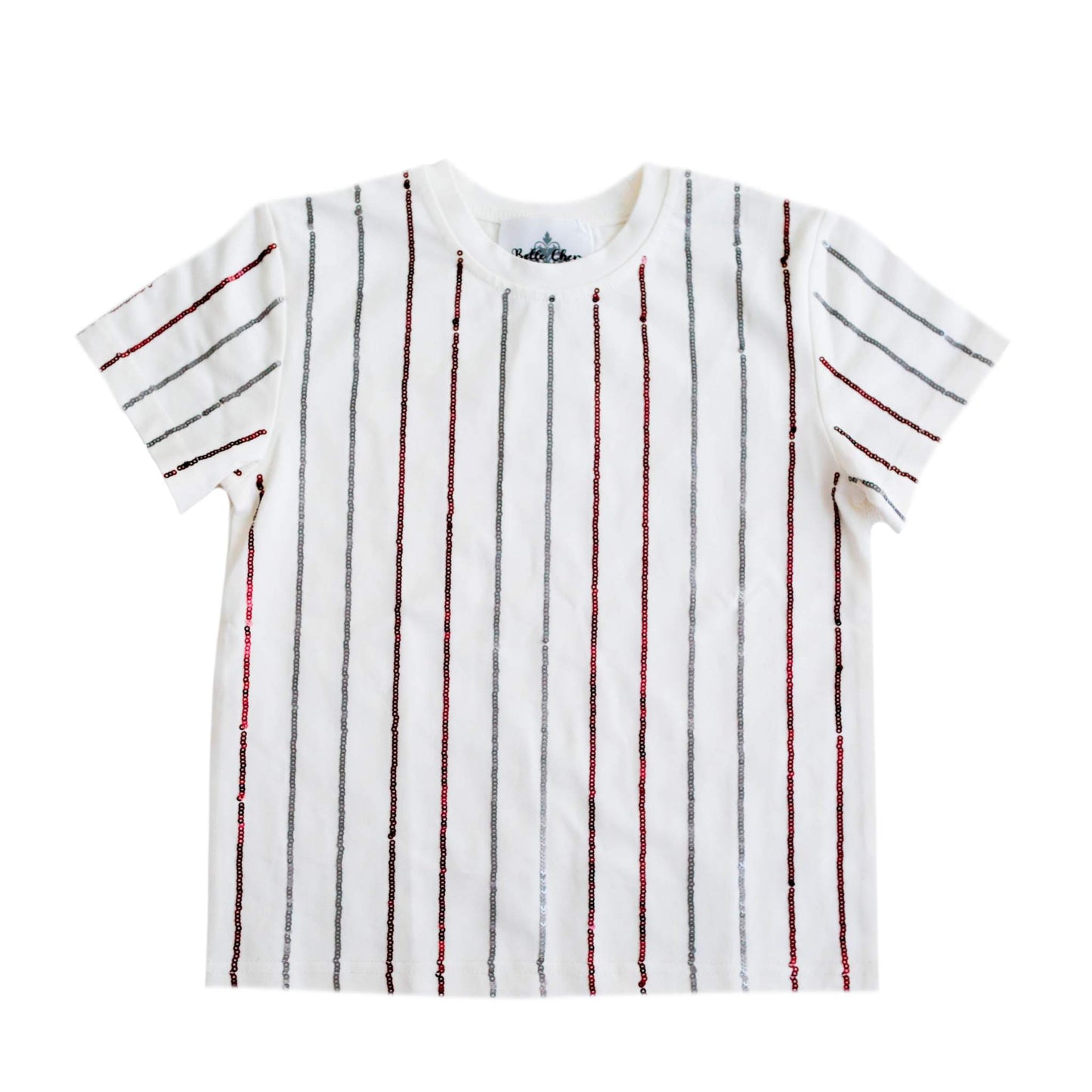 Maroon and Silver Sequin Striped Kid Shirt