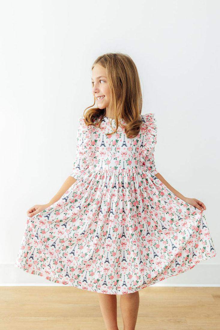 Mila in Paris 3/4 Sleeve Ruffle Twirl Dress