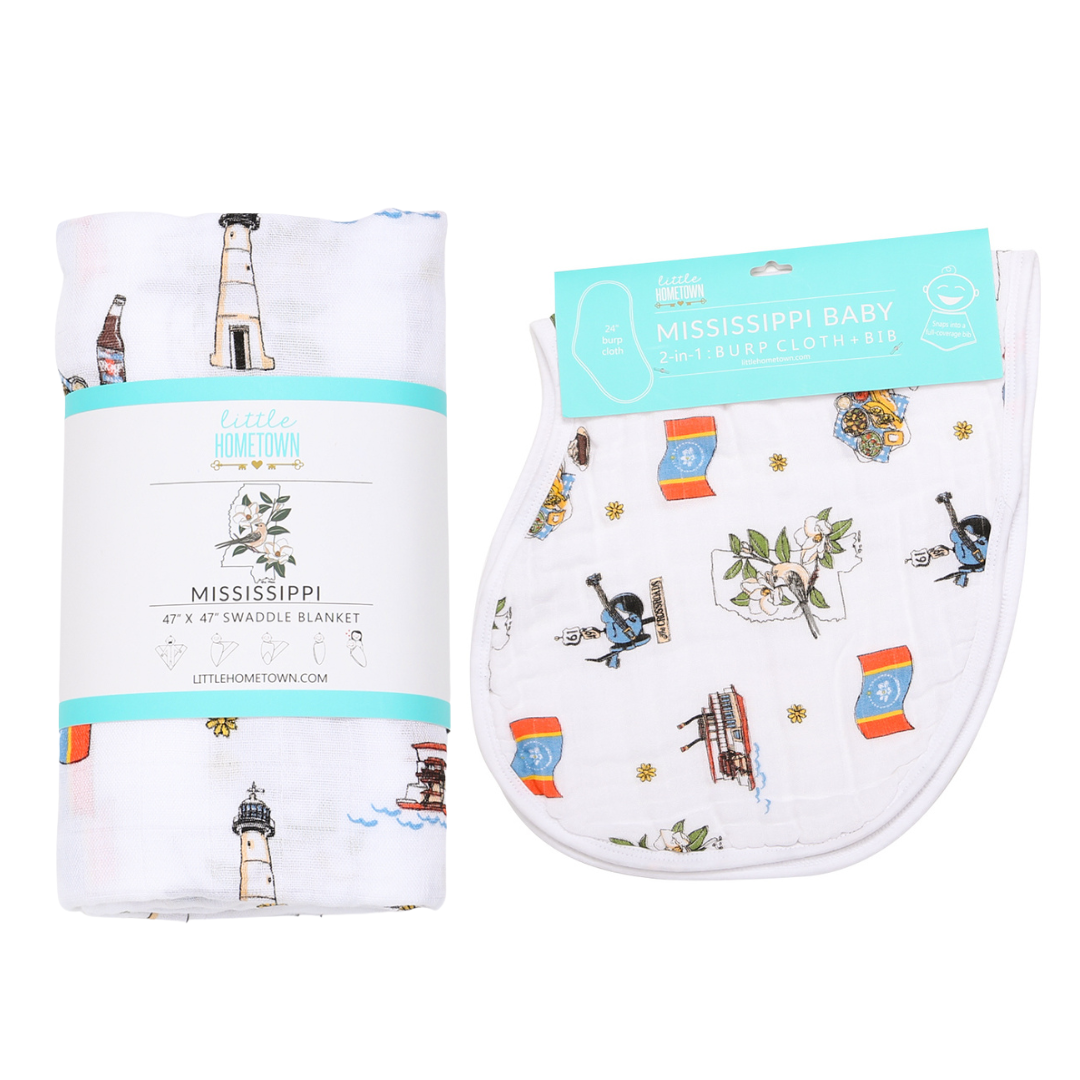 Mississippi Baby Gift Set blanket and burp cloth bib