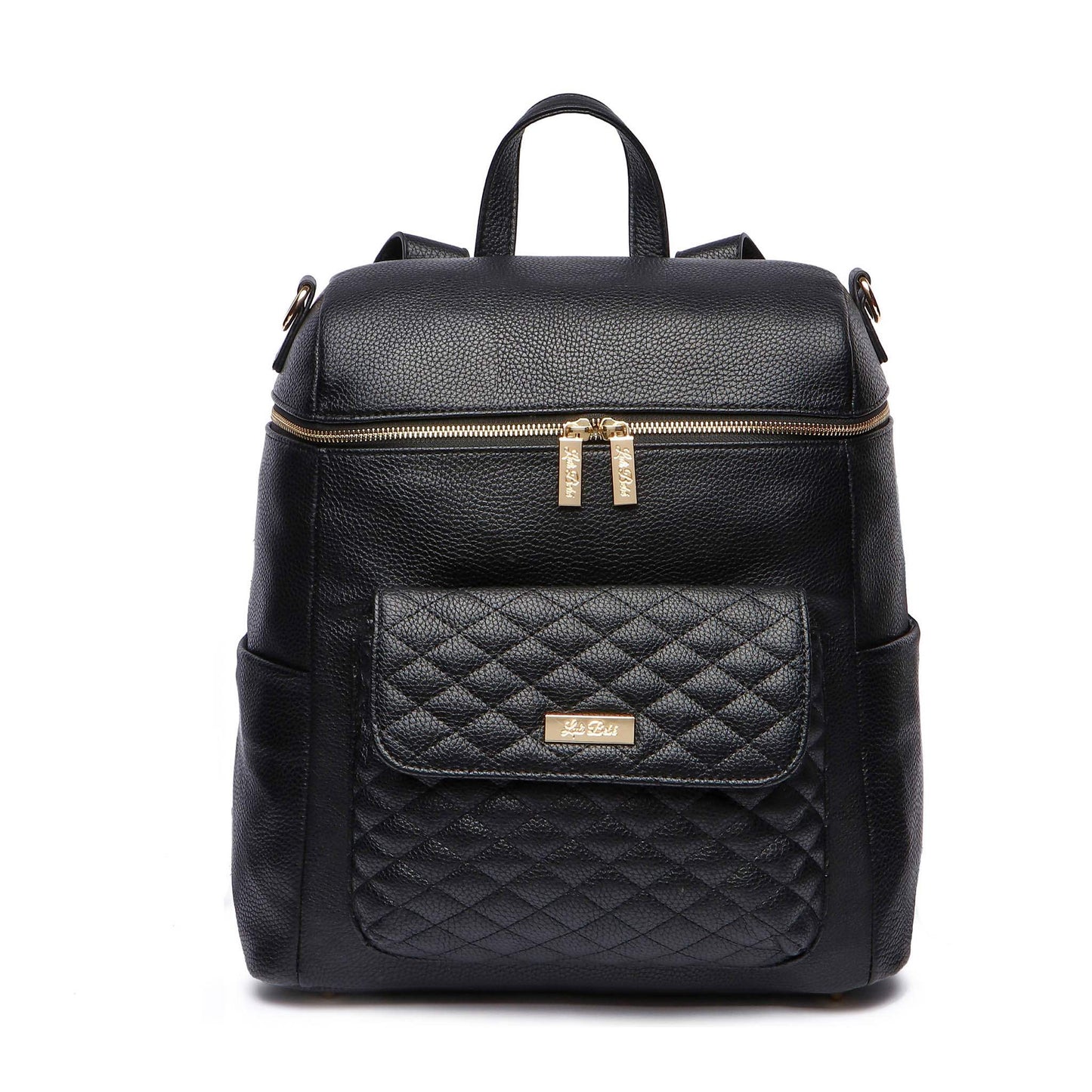 Ebony black Monaco Diaper Bag made from premium vegan leather with multiple pockets and backpack straps.