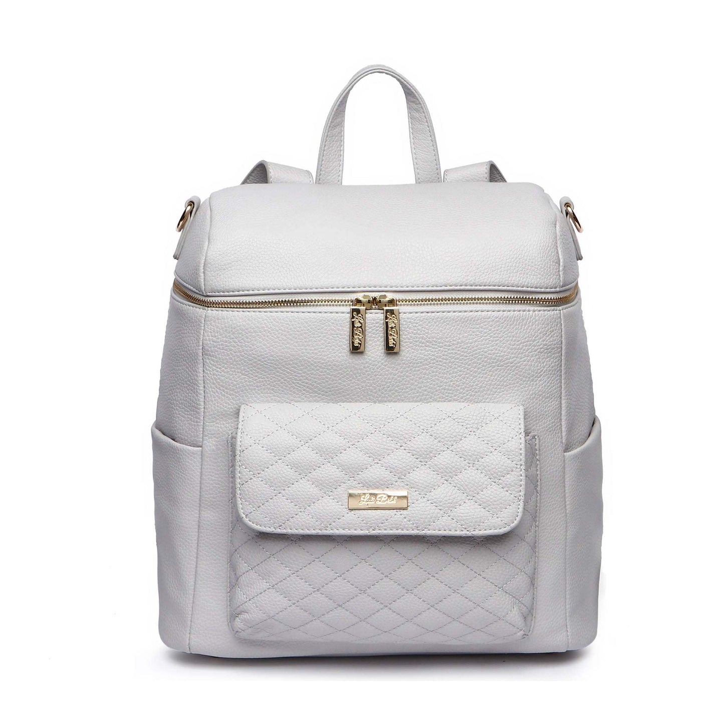 Monaco Diaper Bag in Stone Grey, premium vegan leather design with multiple pockets and dual carry options.