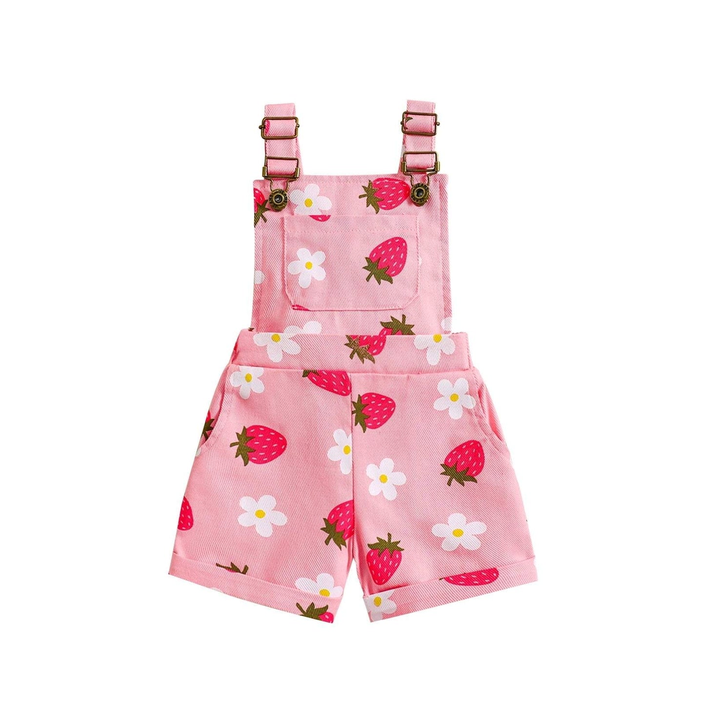 Strawberry Print Denim Overalls