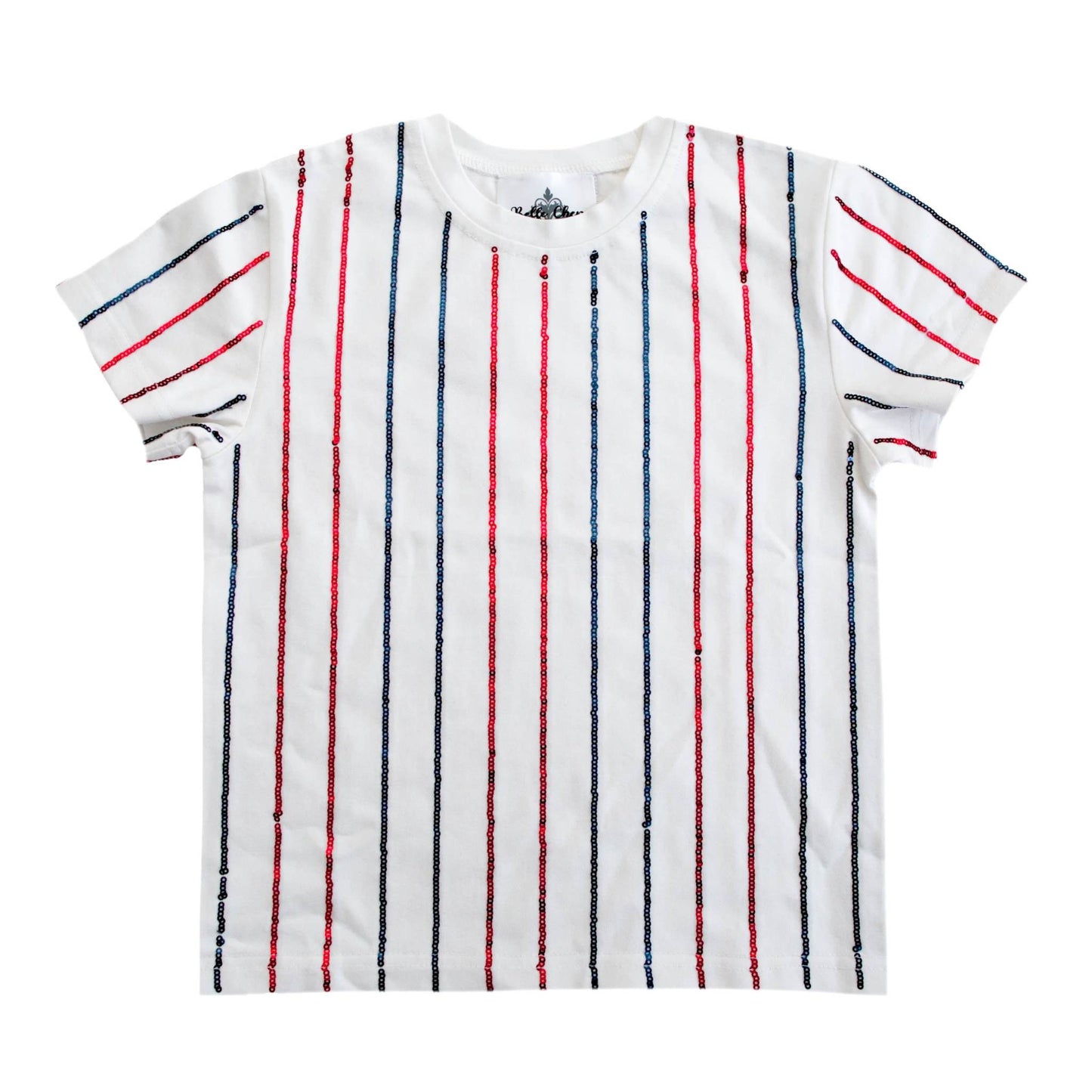 Navy and Red Sequin Striped Kid Shirt