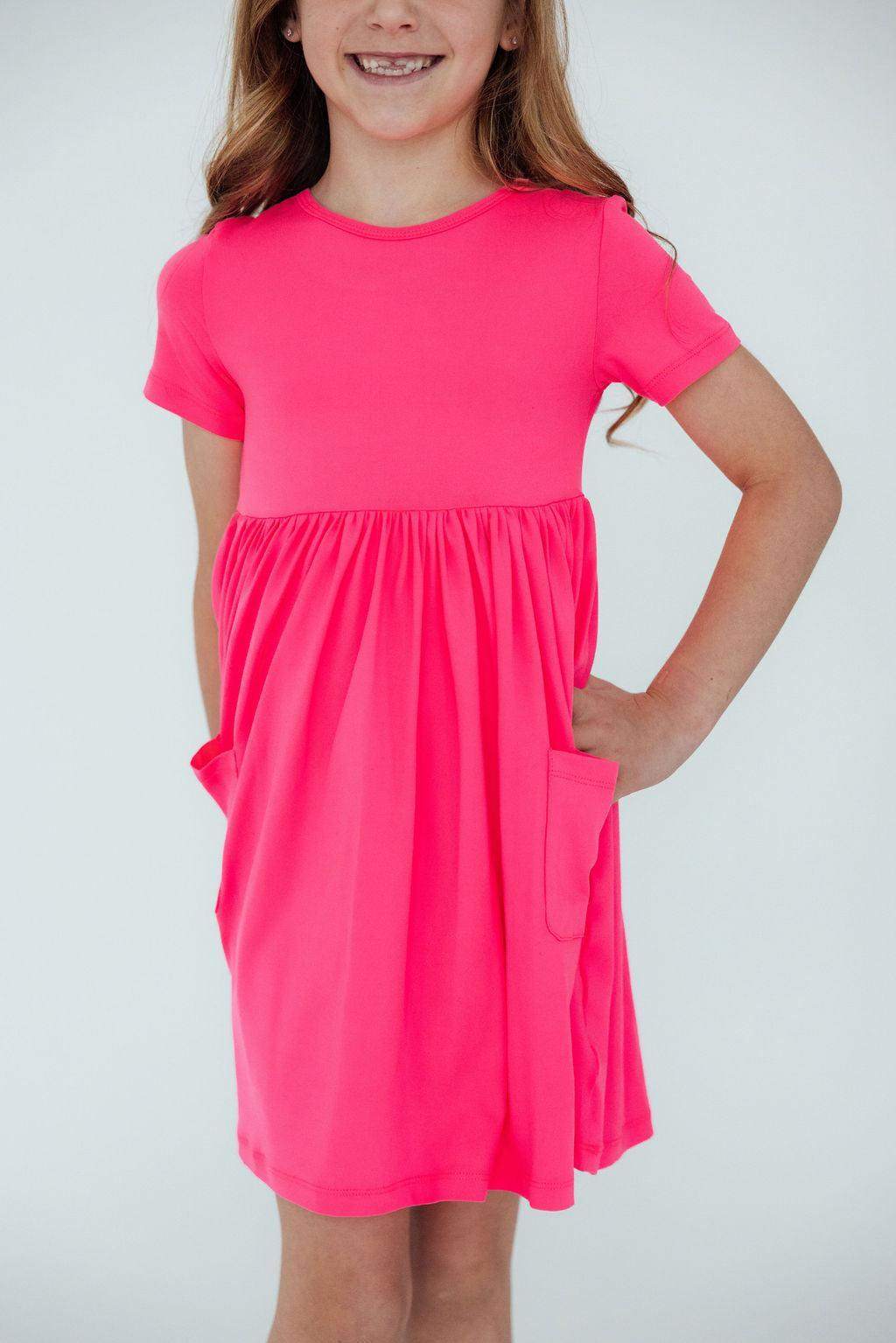 Neon Pink S/S Pocket Twirl Dress