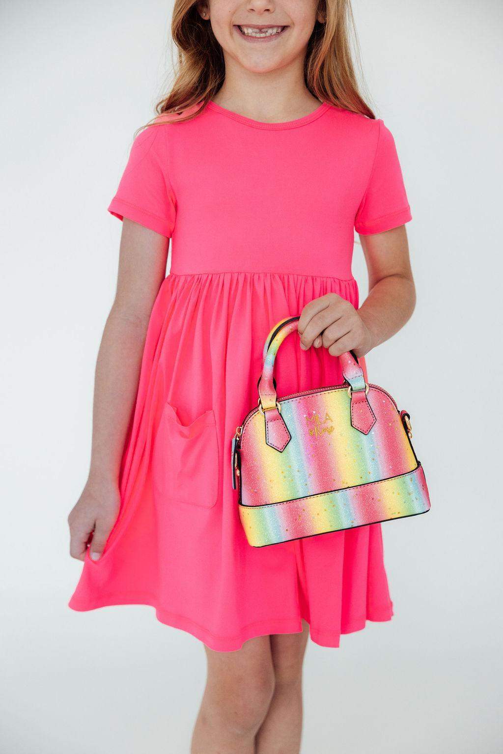 Neon Rainbow Glitter Girl's Crossbody Purse