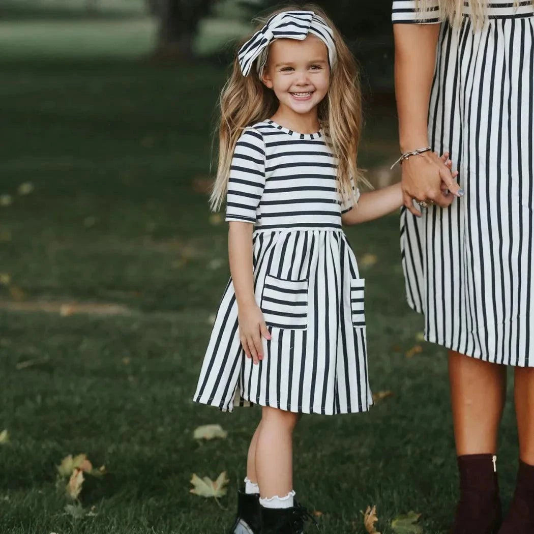 Nora navy stripe twirl dress twirl view