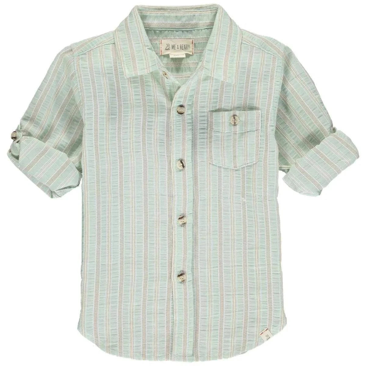 Pale green stripe long sleeved shirt back view