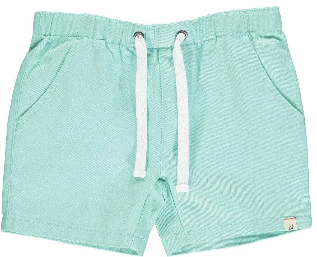Pale green twill shorts front view