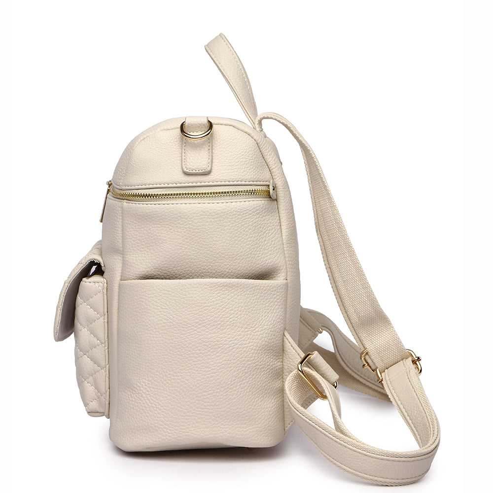 Pearl white Petit Monaco Diaper Bag in vegan leather with convertible straps and insulated compartment.