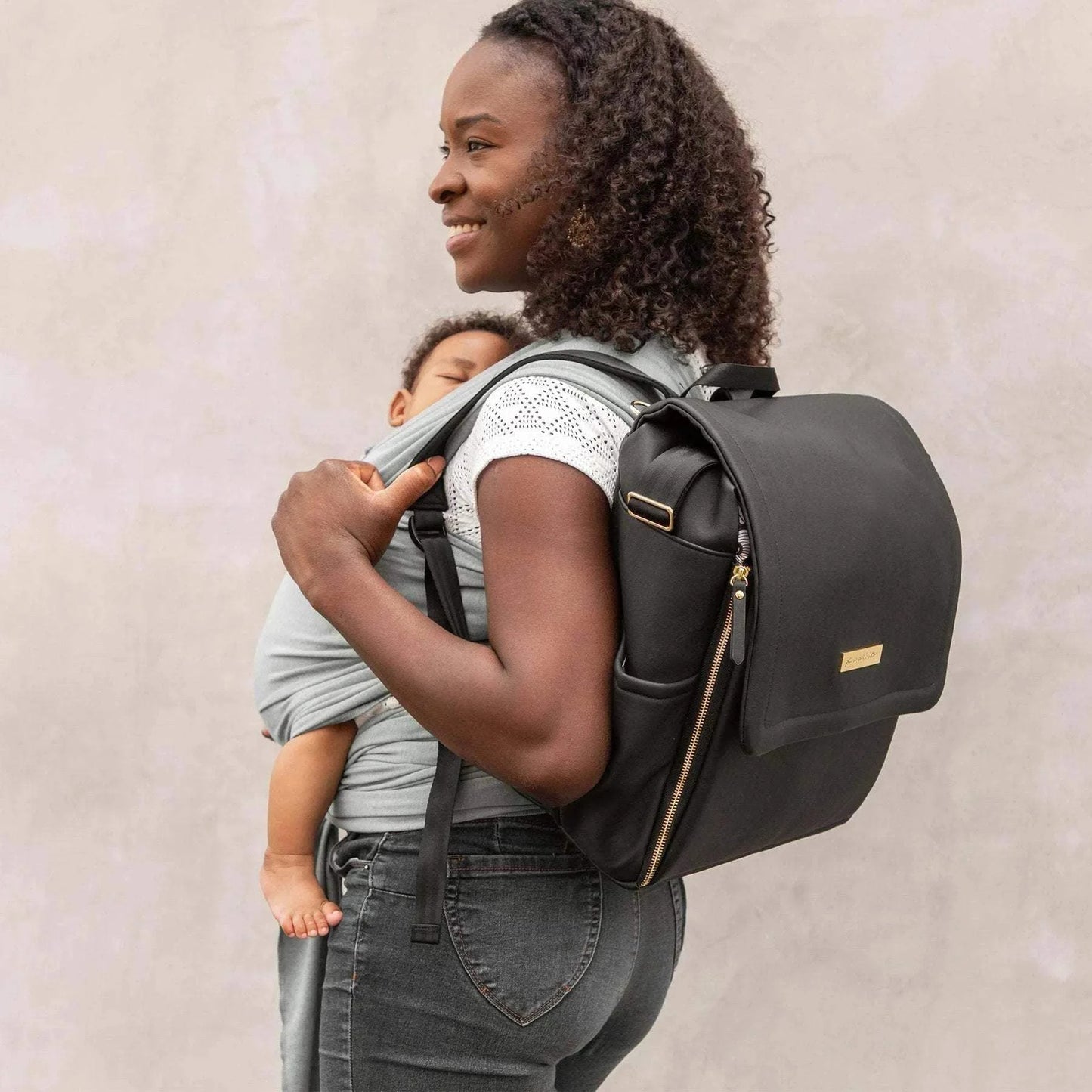 Black Matte Leatherette Boxy diaper bag back view