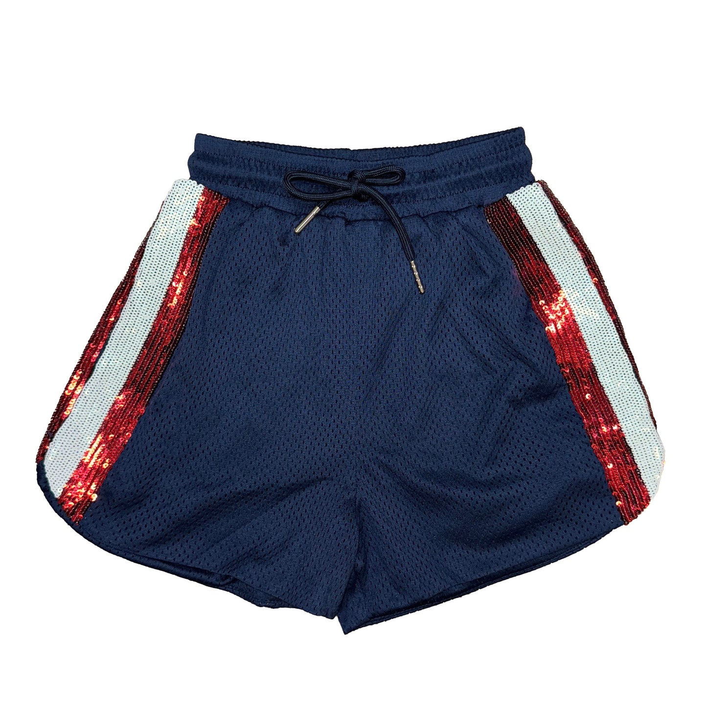 Navy Blue and Red Sequin Shorts