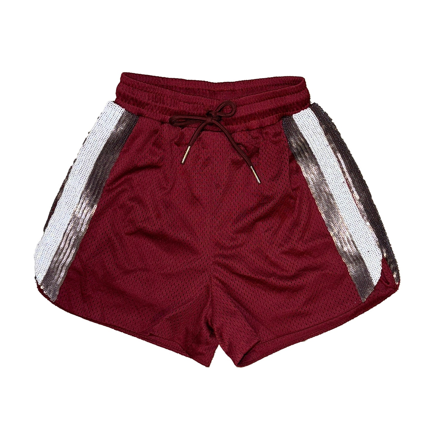 Maroon and Silver Sequin Shorts