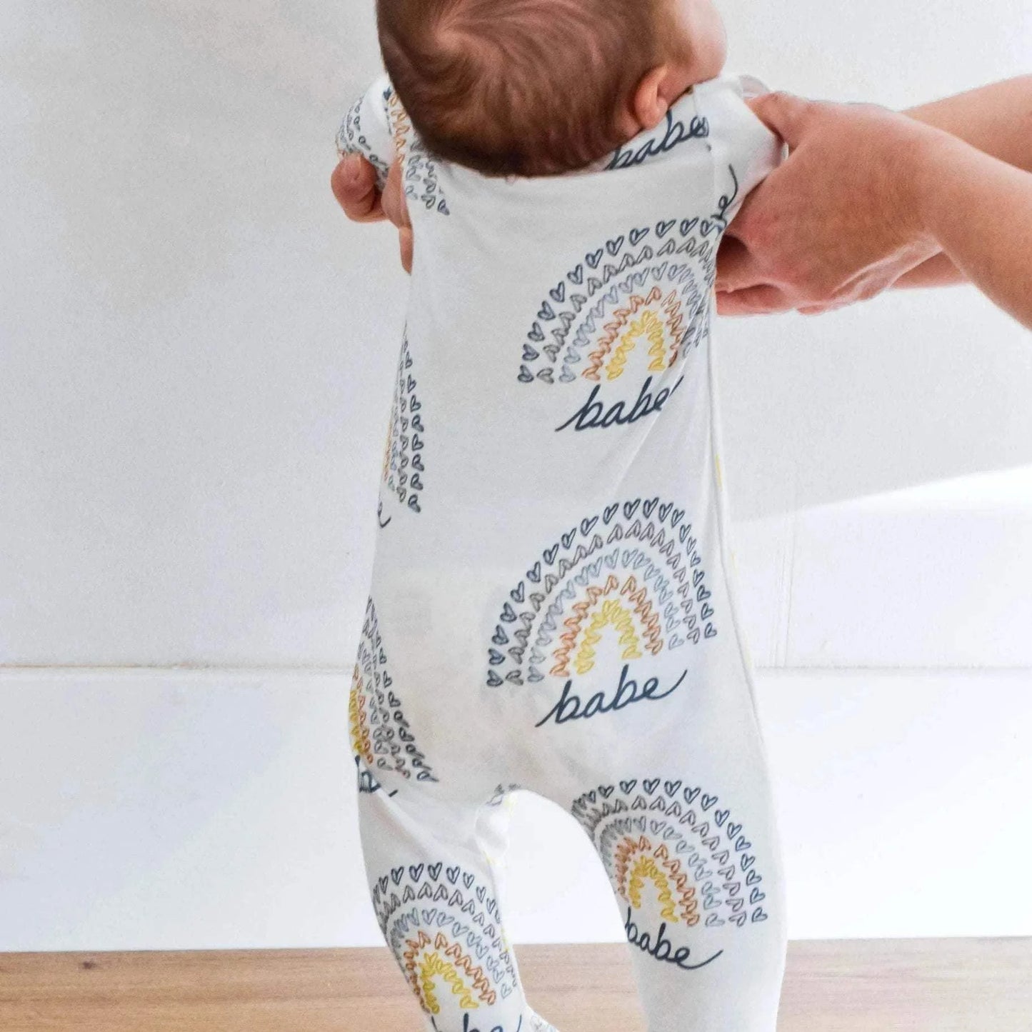 Rainbow Babe Organic Footie pajamas detail view