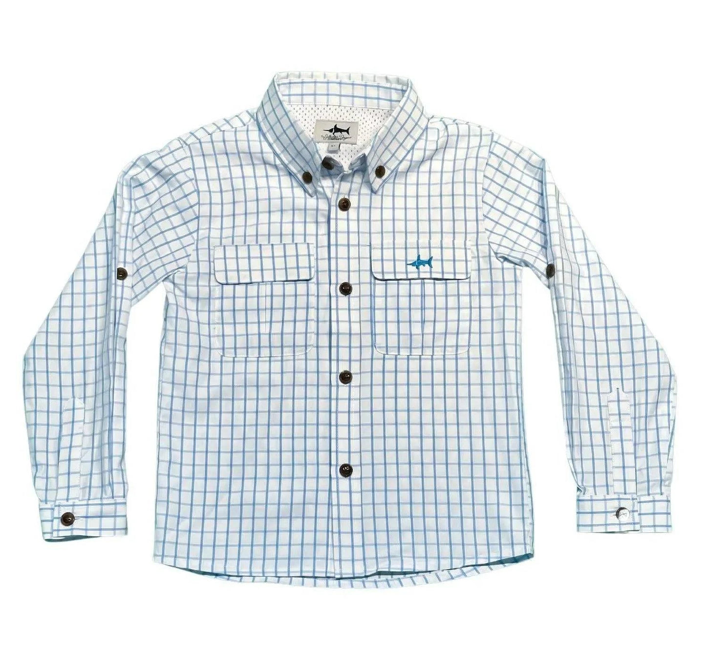 Saltwater Boys Company - FLAGLER BOYS FISHING SHIRT WHITE/BLUE PLAID