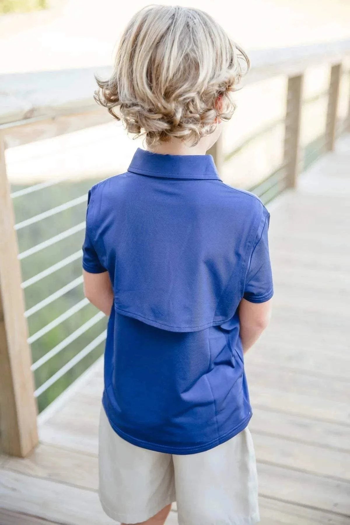 Navy Offshore Fishing Polo top side view