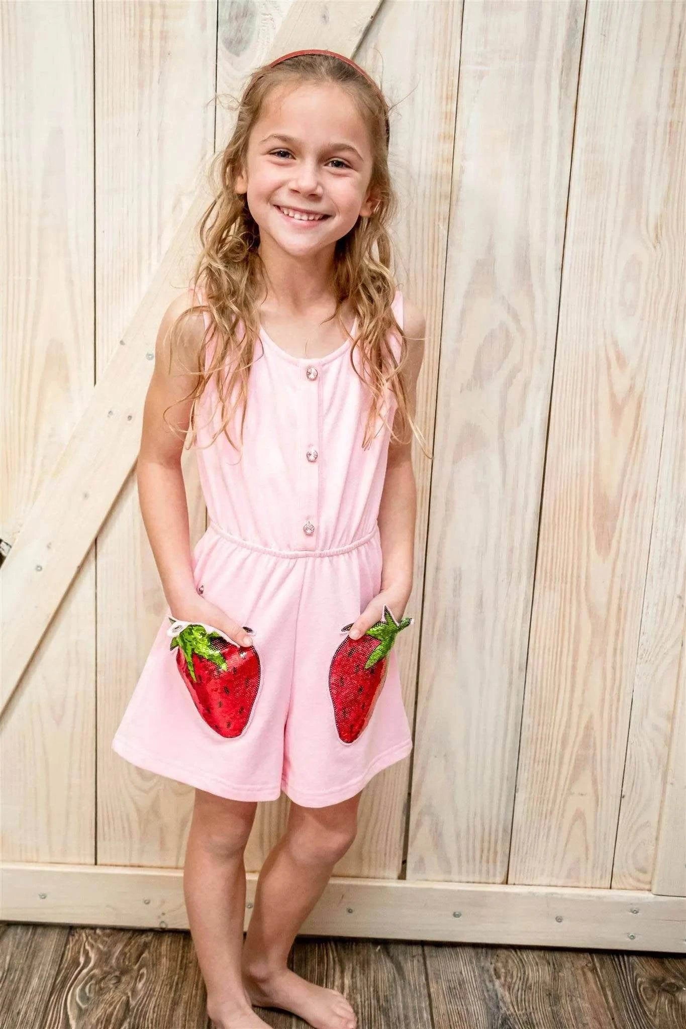 Sequin Strawberry Girls Romper detail view