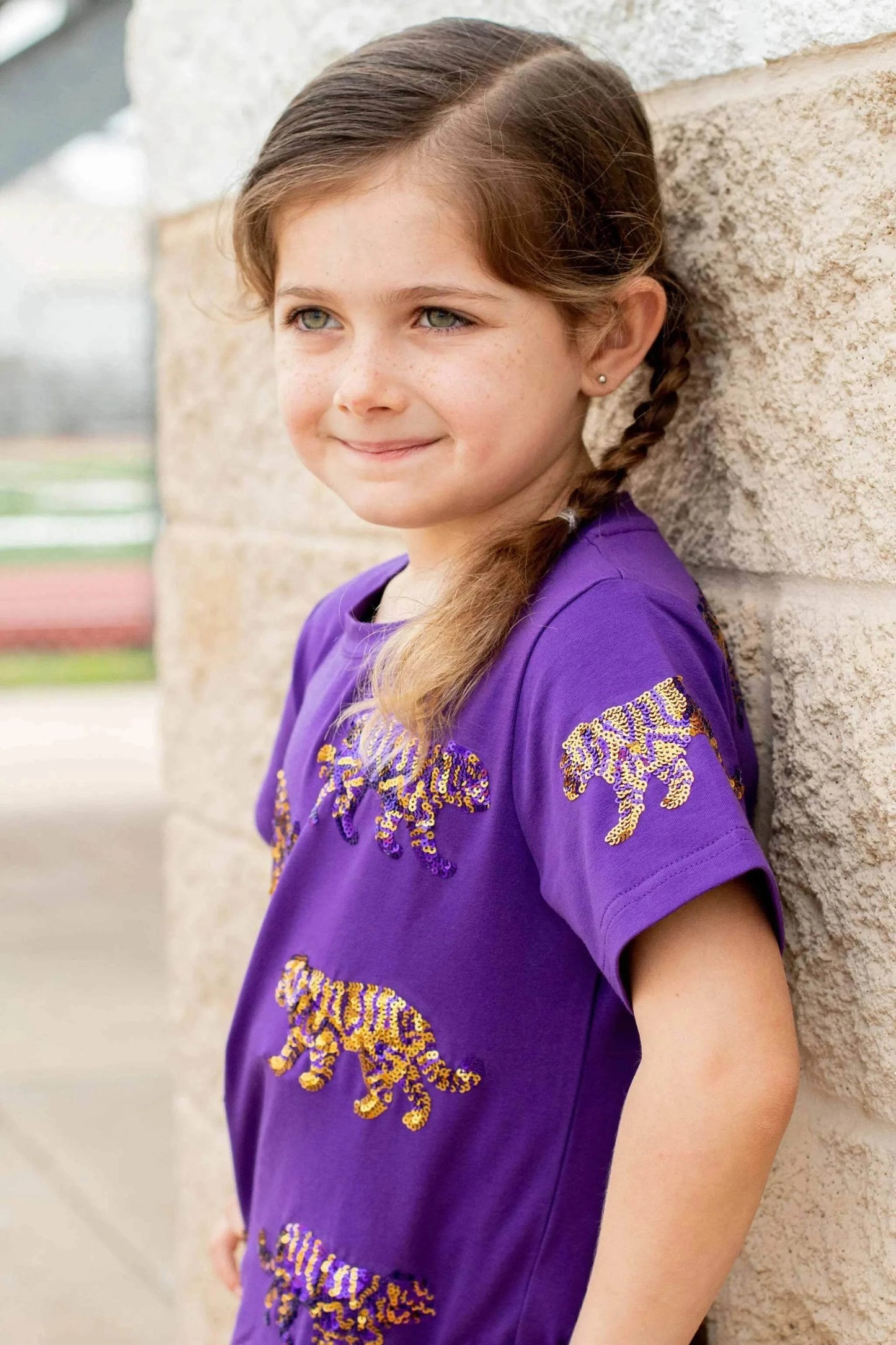 Gold Champion Girl's Tiger Tee top fabric and material close-up