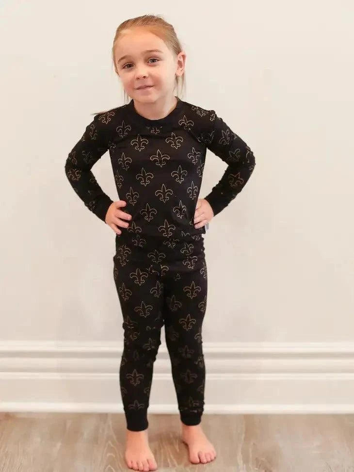 Fleur de lis 2 Piece Bamboo Pajama Set - GAME DAY - Football pajamas fabric and material close-up