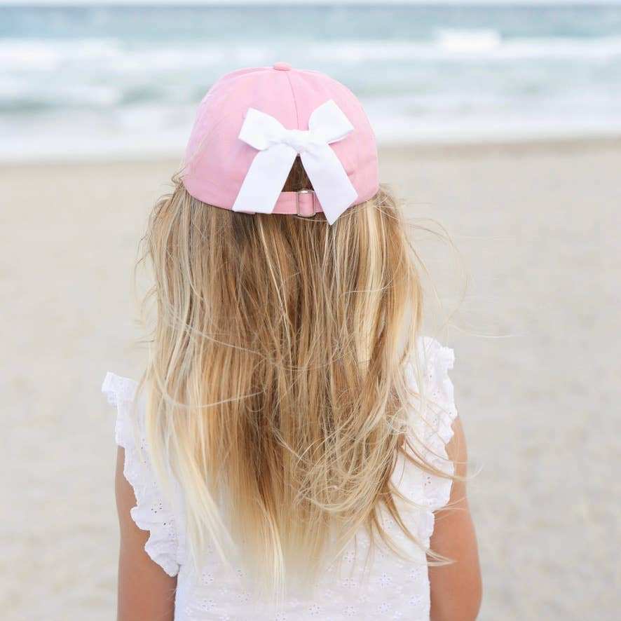 Pink strawberry bow youth baseball hat, additional view