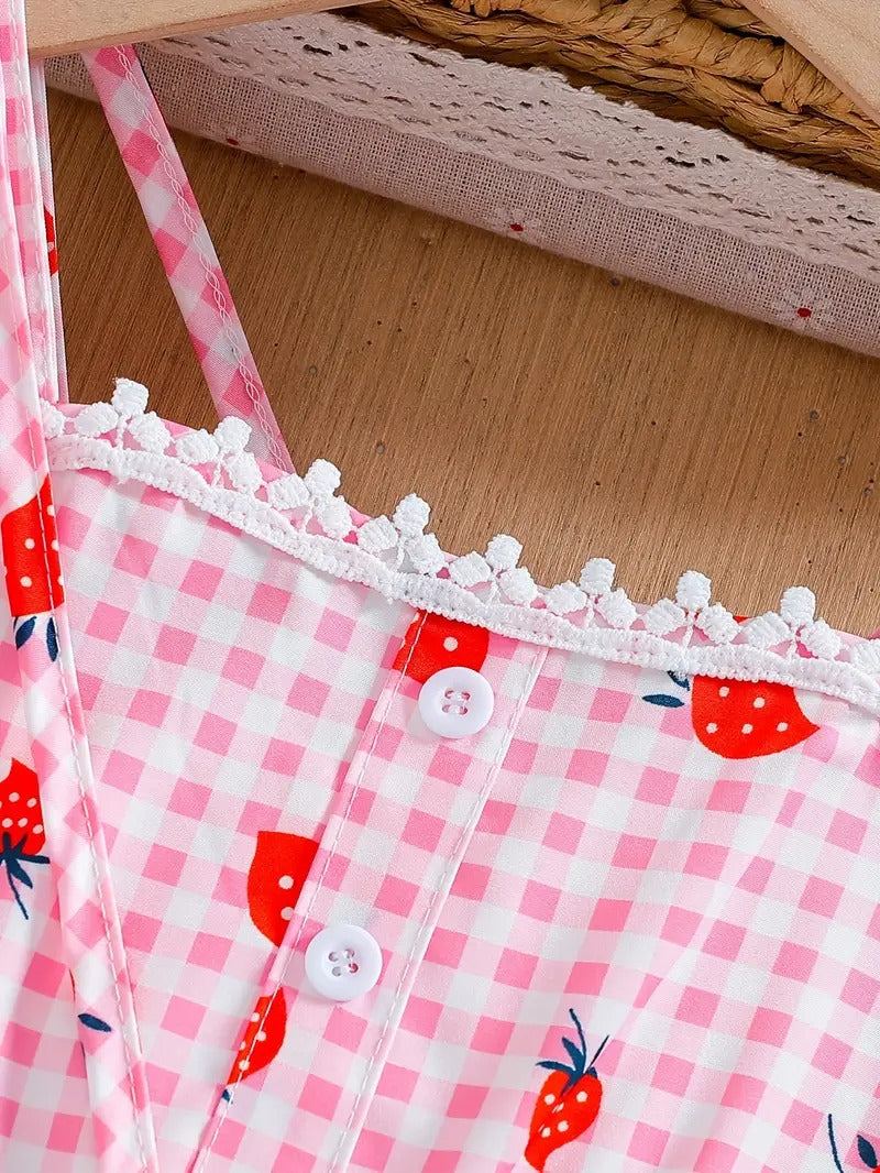 Strawberry Plaid Dress with Purse