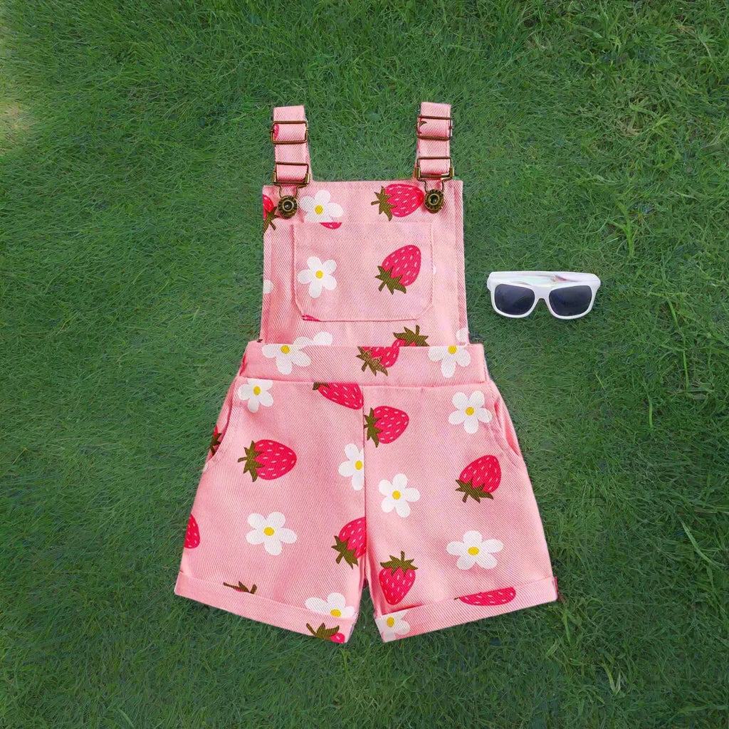 Strawberry Print Denim Overalls