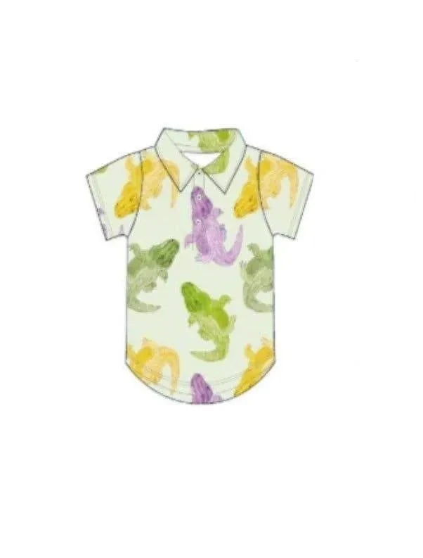Mardi Gras Alligator Polo Shirt top detail view