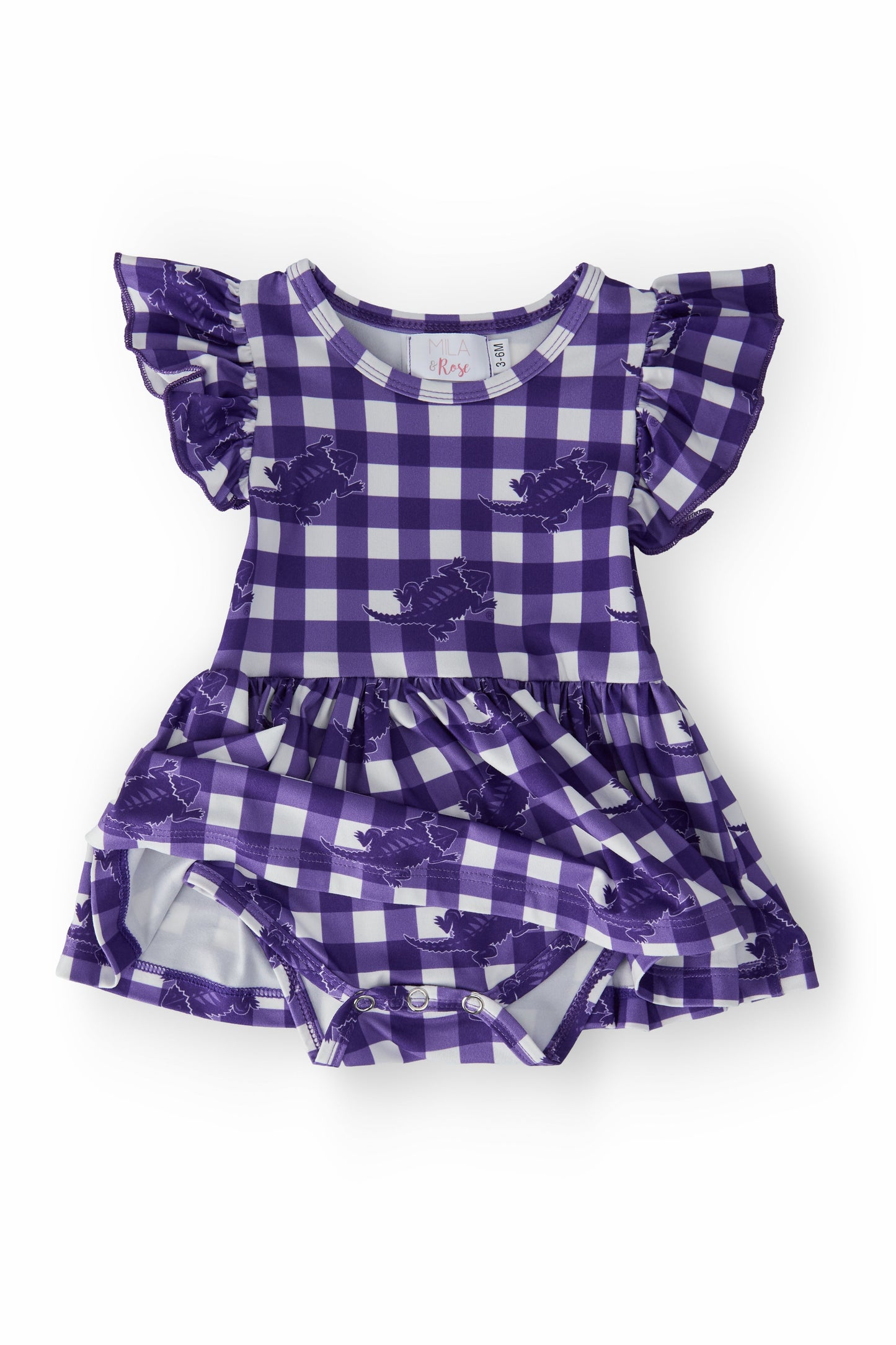 TCU Plaid Frog Flutter Twirl Bodysuit