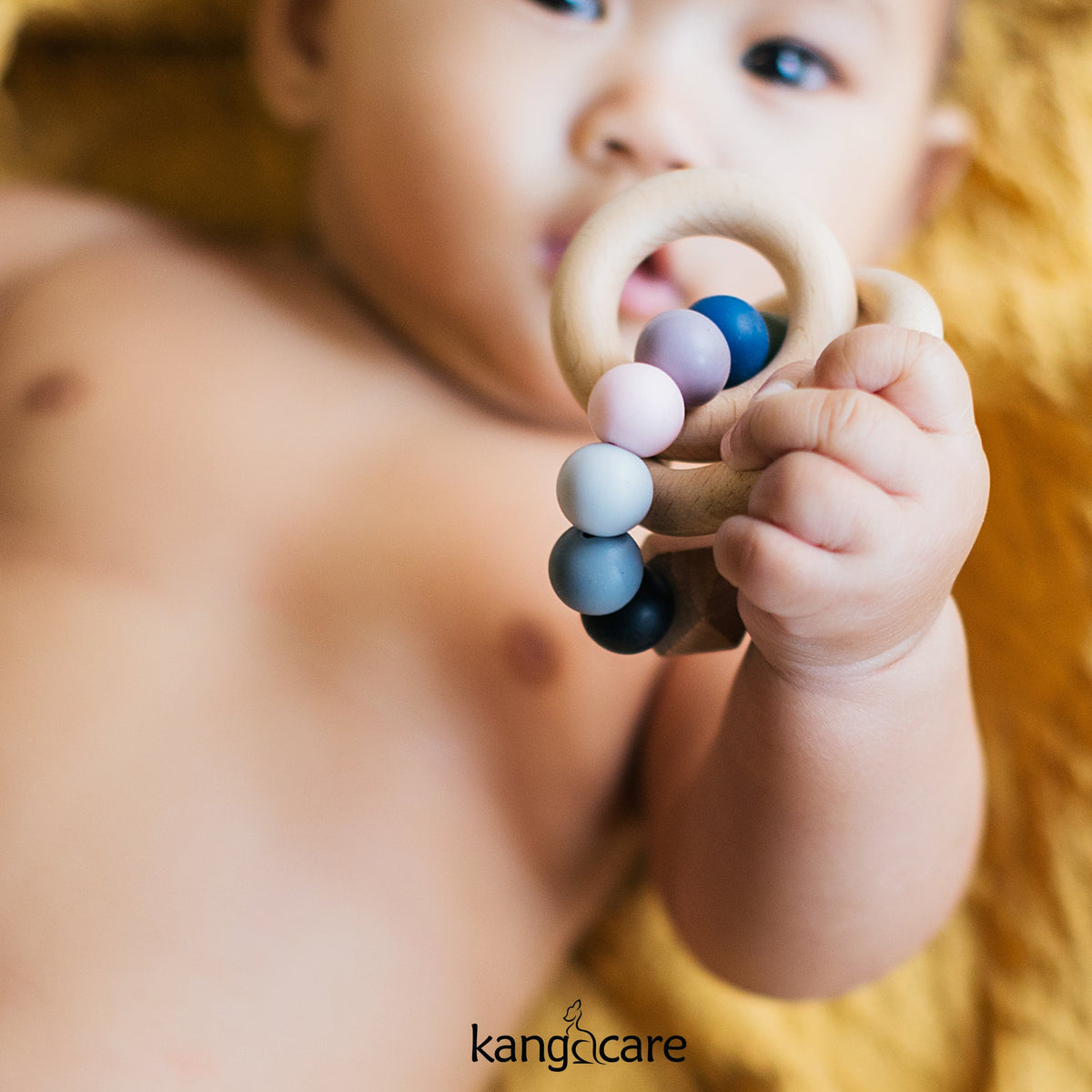 Kanga Care Silicone & Wood Teething Ring - Bubble - Rainbow