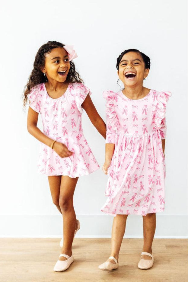 Twirling en Pointe 3/4 Sleeve Ruffle Twirl Dress