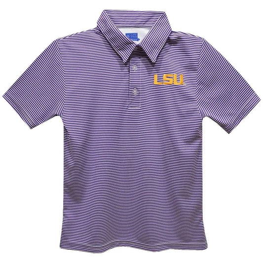 LSU Tigers Embroidered Purple Stripes Polo Shirt top detail view