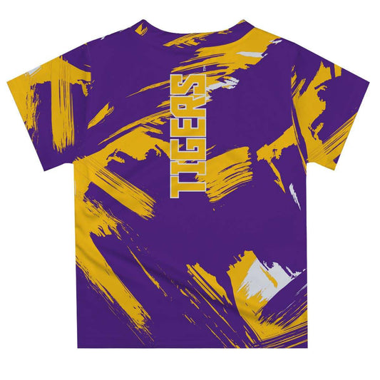 LSU Tigers Purple Short Sleeve T-shirt Paint Brush top detail view