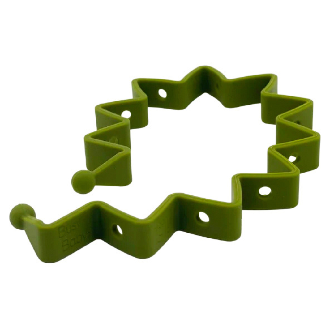 Olive green Toy Bungee Tether designed to hold baby toys and attach to strollers or car seats
