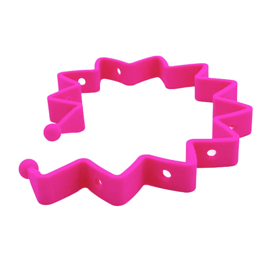 Pink toy bungee tether designed to hold toys and attach to strollers, car seats, or baby mats for easy access.