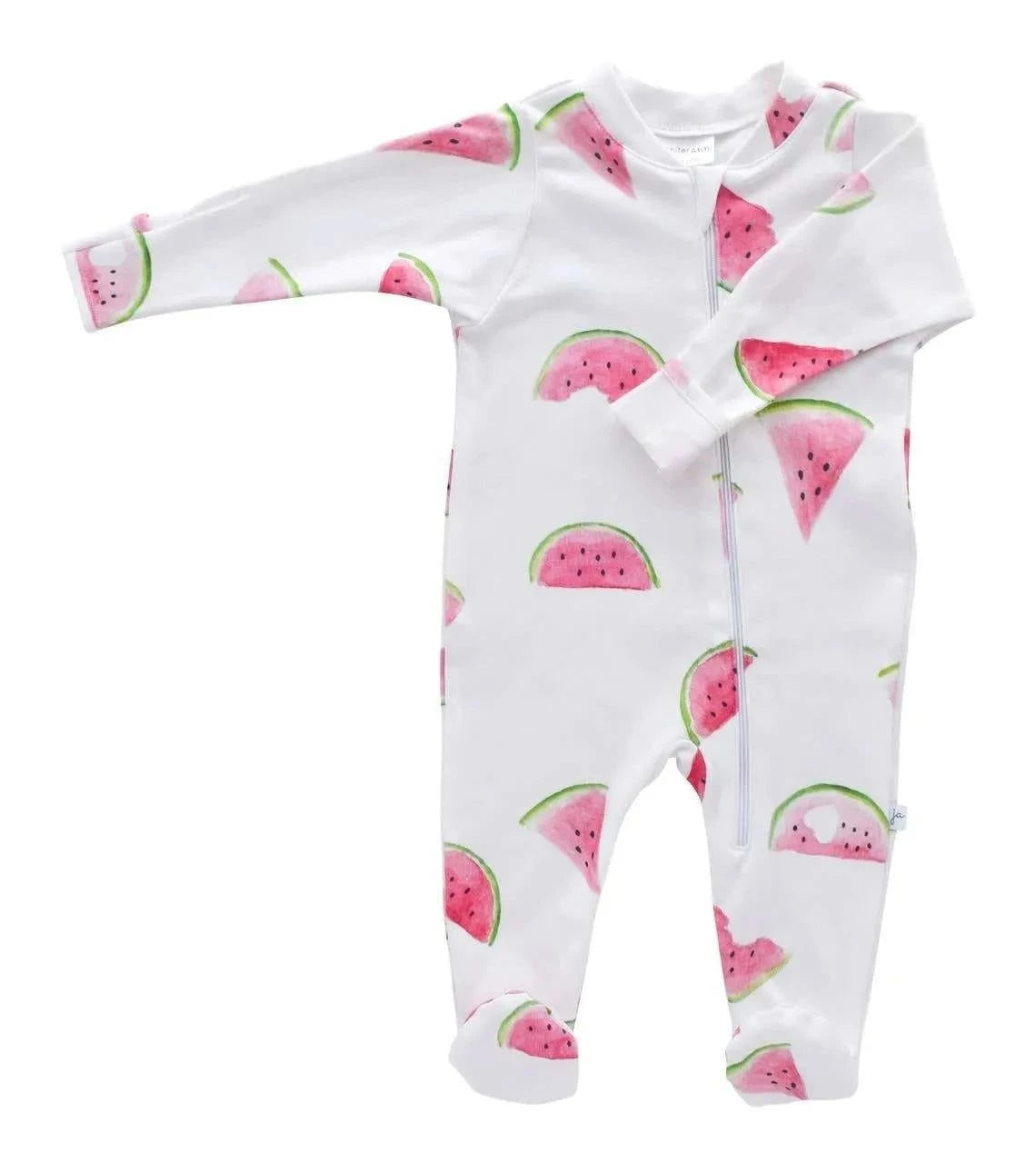 Watermelon Organic Footie pajamas front view