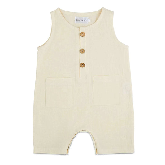 White Sleeveless Crop Linen Baby Romper