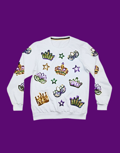 Mardi Gras Creations - Youth Crown & Mask French Terry Pullover