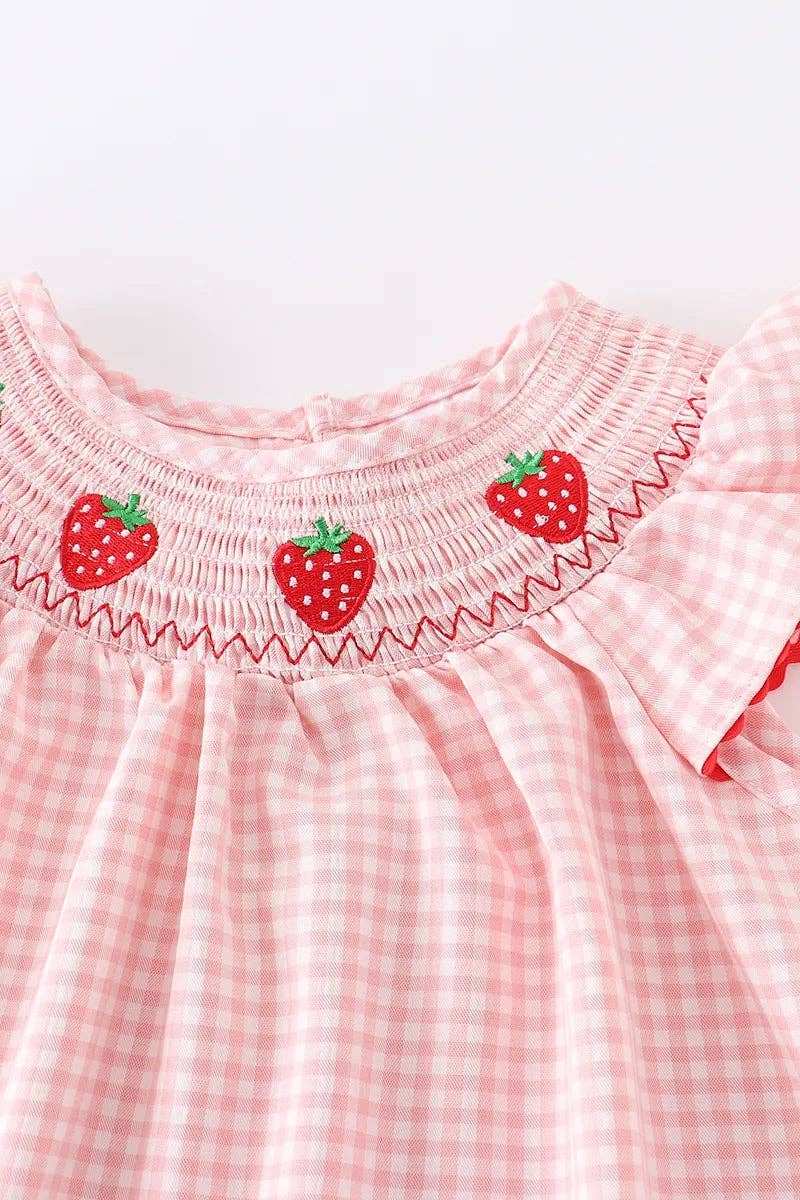 Rylee Faith Designs - Baby Girls Strawberry Embroidered Plaid Smocked Dress